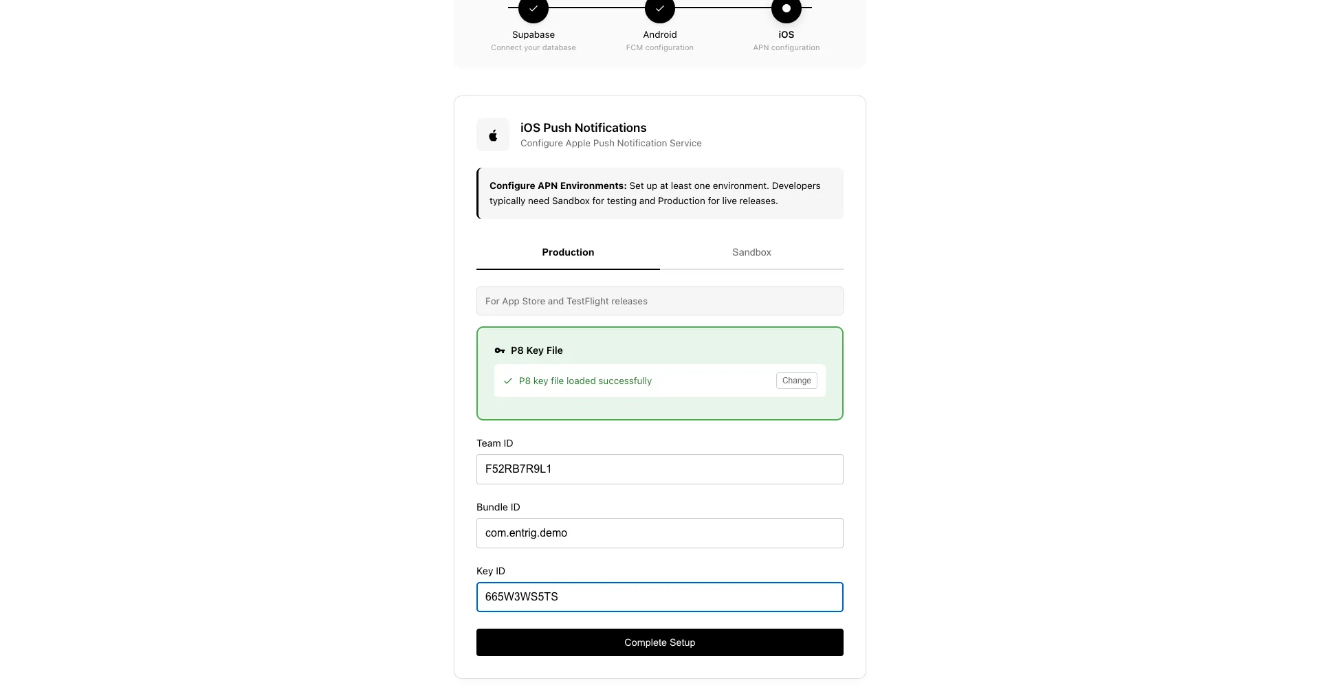 APNs configuration in Entrig